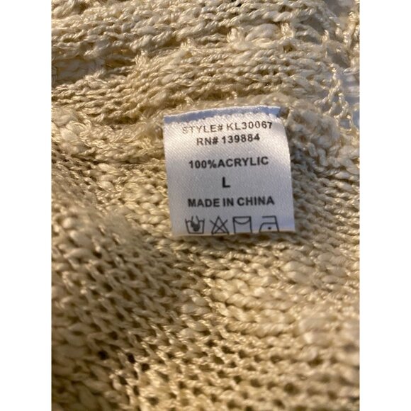 A Peach Sweater Women Large Beige Fringed Pullover Crochet Bohemian Bell Sleeves - Picture 5 of 13